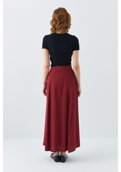 Mixray 4631 Kadın Parçalı Kloş Etek Bordo Bordo