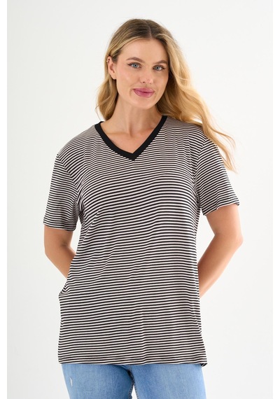 Alexandergardı V Yaka Çizgili T-shirt Mavi