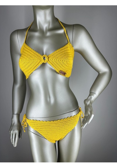 İvita Hardal Renk Taş Detaylı Çok Tarz El Yapımı Tığ Örgüsü Bikini Hardal