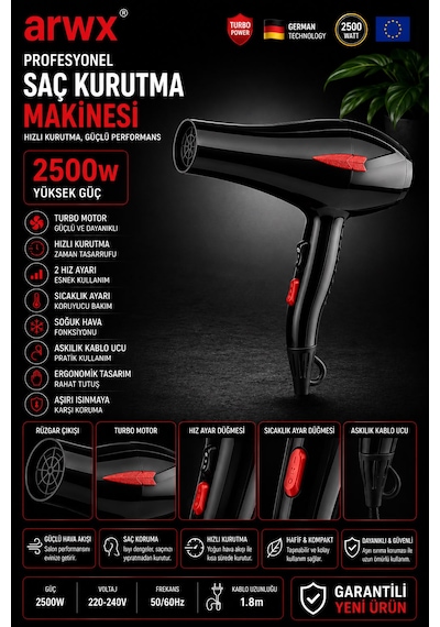 Profesyonel Saç Kurutma Makinesi 2500W