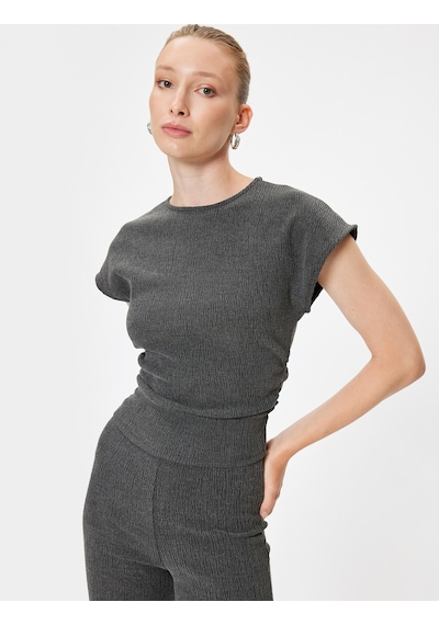 Koton Dokulu Kap Kol Tişört Bisiklet Yaka Slim Fit Antrasit 5wak50071ek Antrasit