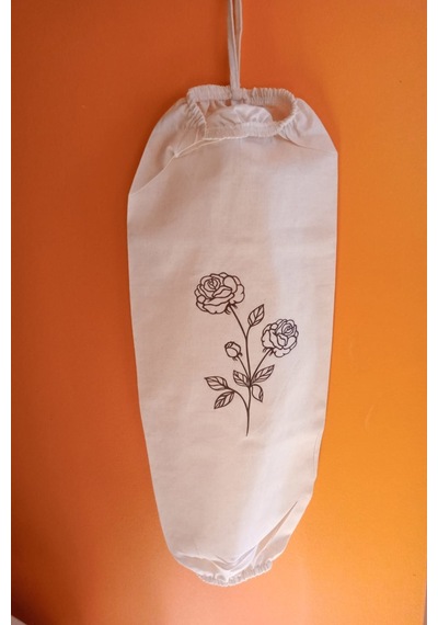 Emtory Home Güldalı Baskılı Çift Lastikli Naturel Keten Poşetlik