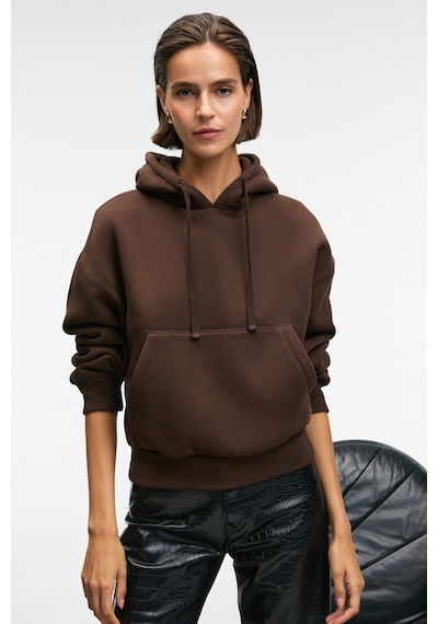 Grimelange SELENE Kadın Kapüşonlu Kangru Cepli Regular Fit Kahverengi Sweatshirt