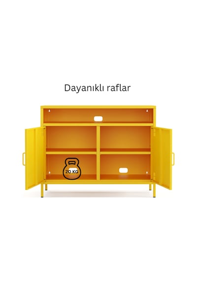 Pera Tv Ünitesi, Tv Dolabı,2 Kapaklı, Açık Raflı 100,50 X 40 X 79,50 Cm Ral 1018 Sarı Pera Tv Ünitesi, Tv Dolabı,2 Kapaklı, Açık Raflı 100,50 X 40 X 79,50 Cm Ral 1018 Sarı
