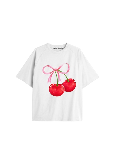 Kalic Studio Y2k Vintage Cherry Baskılı Siyah T-shirt Kod 49 Beyaz-49