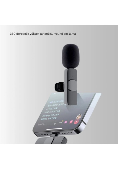 İphone Uyumlu Çift Mikrofonlu Kablosuz Yaka Mikrofonu Seti 360 Derece Hd Ses