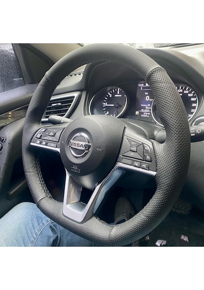 Nissan Qasqai Trail Araca Özel Direksiyon Kılıfı Noktalı Düz Siy