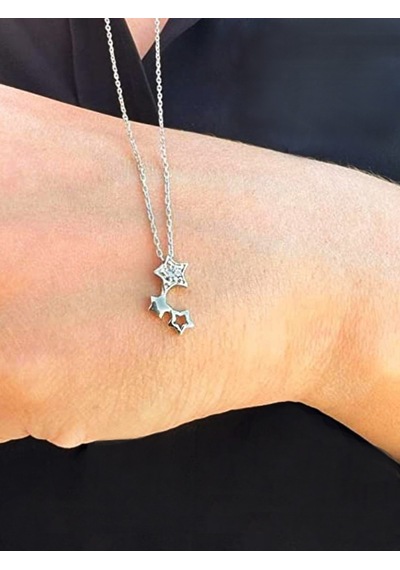 Brezza Lusso Jewelry Gümüş Parlayan Yıldız Zirkon Taşlı Kadın Gümüş Kolye 45 CM