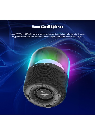 Lecoo RS19 Kablosuz 10W RGB Bluetooth/USB/AUX/SD Kart Taşınabilir Hoparlör Siyah