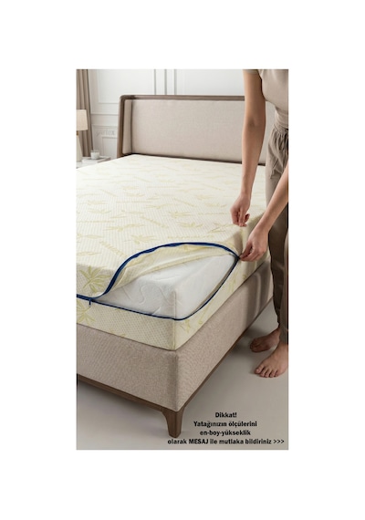 Kılıf Bambu 180x200 Yatak Kılıfı Koruyucusu Örtüsü Fermuarlı Kapitone Fit Zippered Mattress Cover Natural