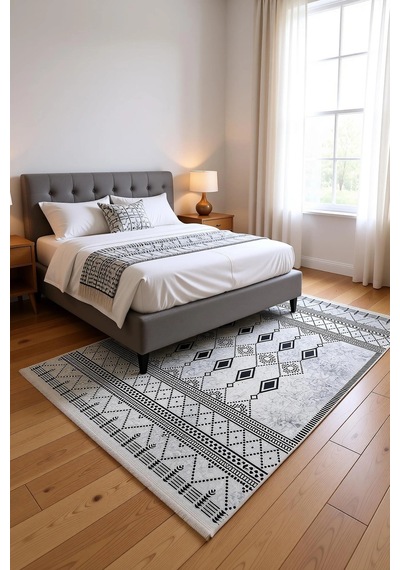 Blghome Dokuma Tabanlı Dijital Baskı Halı Blg3826 Gri