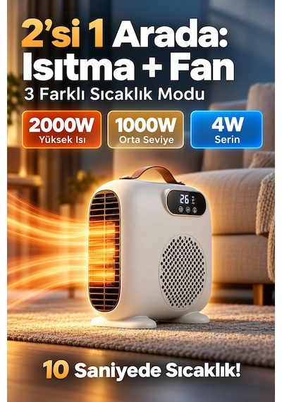 Exenar - Beyaz - 2000w Uzaktan Kumandalı Elektrikli Fanlı Isıtıcı Soba