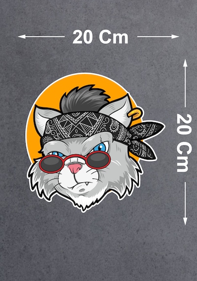 Gözlüklü Kedi Sticker - Araba Oto Motosiklet Karavan Cam Sticker - 00247 20x20 Cm