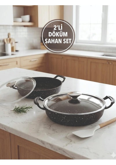 Fms D5013 Döküm Granit 2'li 20-22 Cm Kapaklı Sahan Set Gri