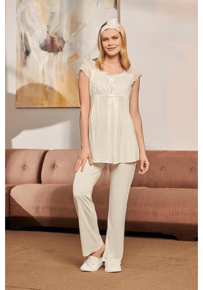 Mecit Pijama Mecit 1623 Ecru Lohusa 7 Li Mevlüt Seti Çok Renkli