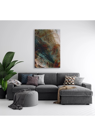 Kahve Yeşil Mermer Cam Tablo Yatay 80x125 Cm