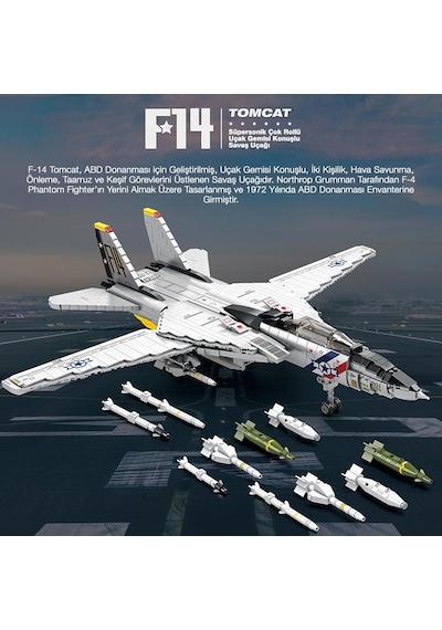 Reobrix 33032 F-14 Tomcat Jet Uçak Yaratıcı Yapı Blok Seti Building Blocks - 1600 Parça