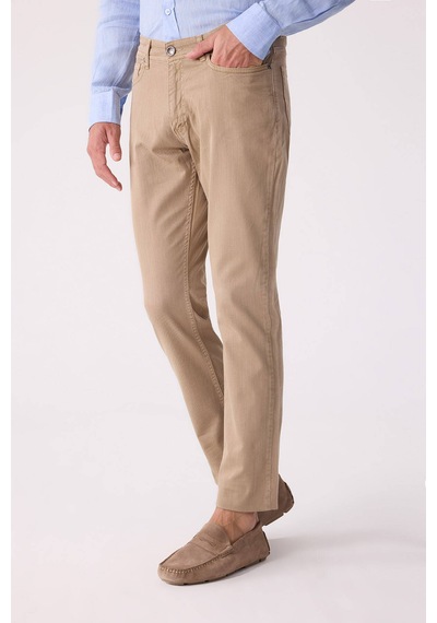 Erkek Bej Slim Fit Üst Cep Kanvas Pantolon