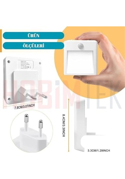 Akıllı Hareket Sensörlü Led Gece Lambası 2700k Fişe Takılan Hareket Sensörlü Güç Ayarlı Led Işık L001