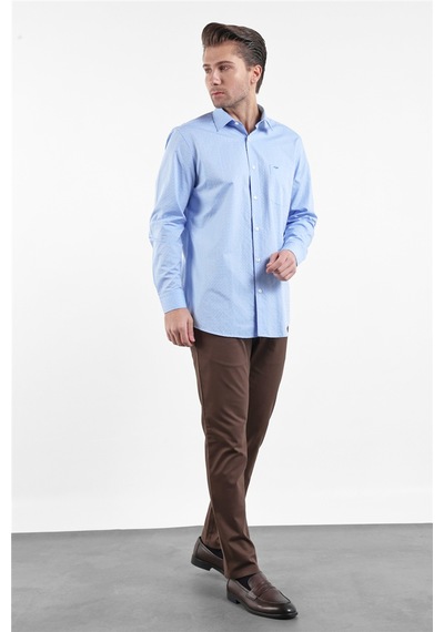 İmza Mavi Sert Yaka Uzun Kol Cepli Comfort Fit Pamuk Gömlek 1004260174 XL