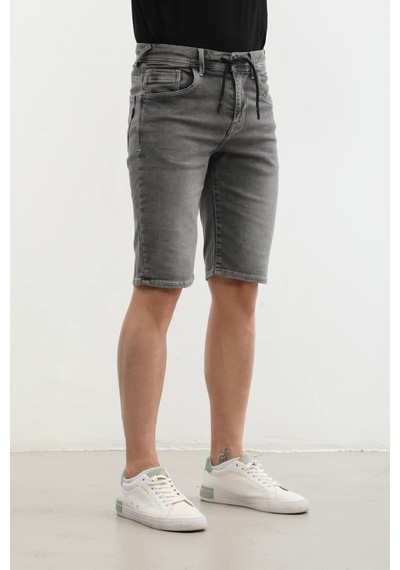 Banny Jeans Erkek Likralı Bağcıklı Jean Şort GRİ