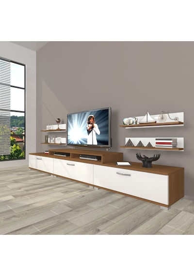 Decoraktiv Ekoflex 270r Slm Tv Ünitesi Tv Sehpası - Ceviz Beyaz Ahşap - Beyaz