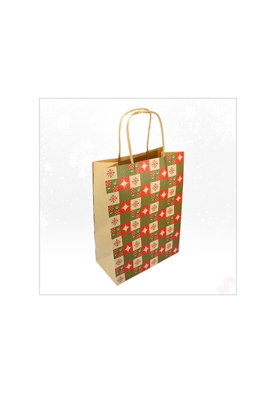 Yılbaşı Kraft Karton Çanta, 26 X 19 X 9,5 Cm - 1 Adet