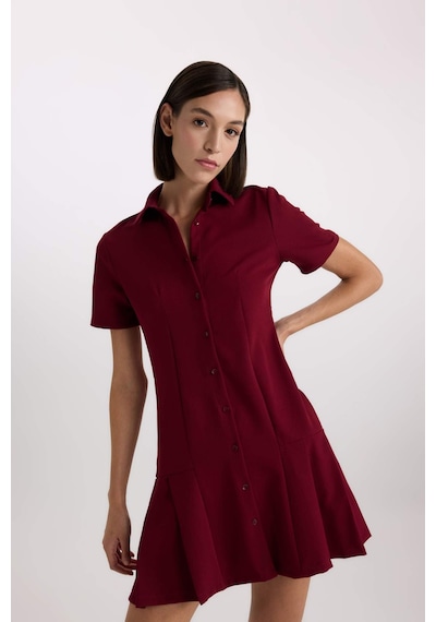 Defacto Polo Yaka Basic Düz Kısa Kollu Pileli Mini Elbise D4203AX24AUBR118 Defacto Polo Yaka Basic Düz Kısa Kollu Pileli Mini Elbise D4203AX24AUBR118