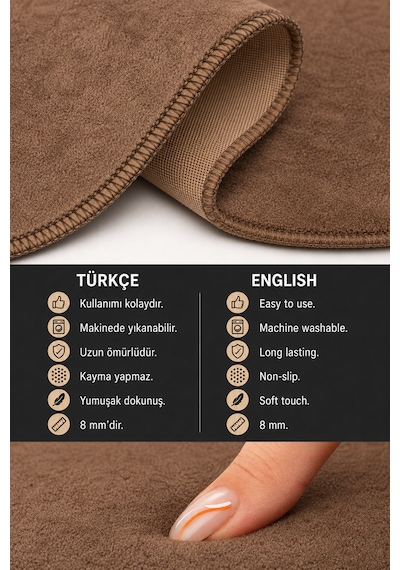3 Lü Banyo Paspası Halısı Seti Kaymaz Tabanlı Yıkanabilir Klozet Takımı Açık Kahve