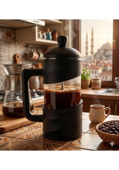 350 Ml Cam French Press Isıya Dayanıklı Cam, Paslanmaz Çelik Filtreli, Siyah Renkli Kahve Ve Bitki Çayı Demli Diğer