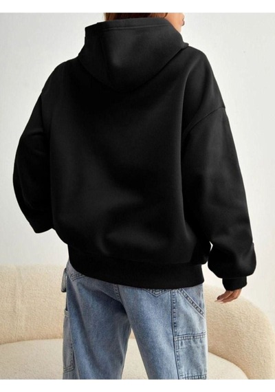 Malibu Sweatshirt - Siyah Baskılı Oversize Kışlık Kalın Kapüşonlu Siyah