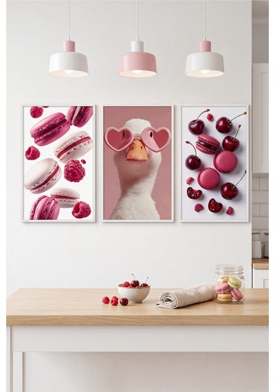 Beyaz Ahşap Çerçeveli Pembe Tatlı Temalı Duvar Tablosu 3 Lü Set Sevimli Ördek Ve Makaron Desenli Modern Dekorasyon Kabartma Görünümlüdür Beyaz Beyaz Ahşap Çerçeveli Pembe Tatlı Temalı Duvar Tablosu 3 Lü Set Sevimli Ördek Ve Makaron Desenli Modern Dekorasyon Kabartma Görünümlüdür Beyaz