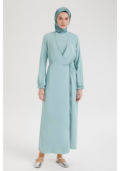 Armine Trend Kolları Lastikli V Yaka Detaylı Elbise-mint 25yt944 Mint