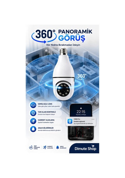 V380 Pro Ampul Kamera 360 Wifi Güvenlik Kamerası Gece Görüşlü Hareket Sensörlü - 888554929