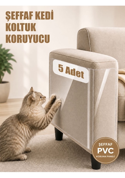 Packline Marketing Kedi Koltuk Tırmalama Koruyucu Şeffaf Yapışkanlı Mobilya Tırmalama Önleyici Bandı 20x50 Cm 5adet