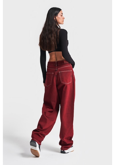 Itsbasic Kadın Bordo Renk Cindy 20w4-35 Skater Fit Orta Bel %100 Koton Özel Yıkama Denim Jean