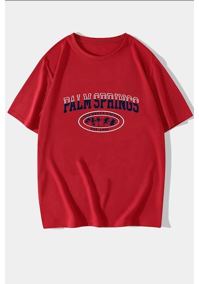 Unisex Palm Springs Baskılı T-shirt Kırmızı
