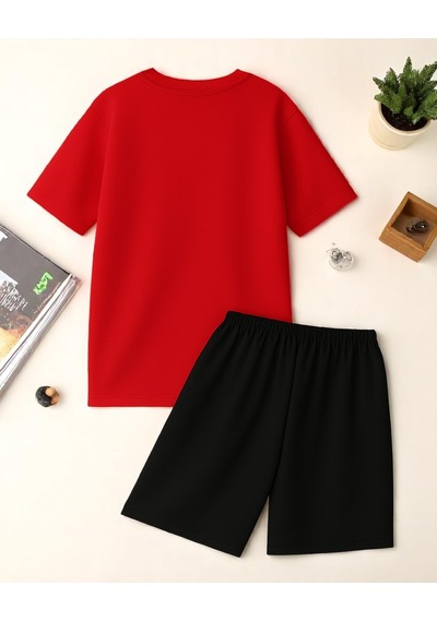 Uyguntarz Unisex Kesinlikle Hayır. Tasarım Basklı Tshirt Şort Takımı Kırmızı