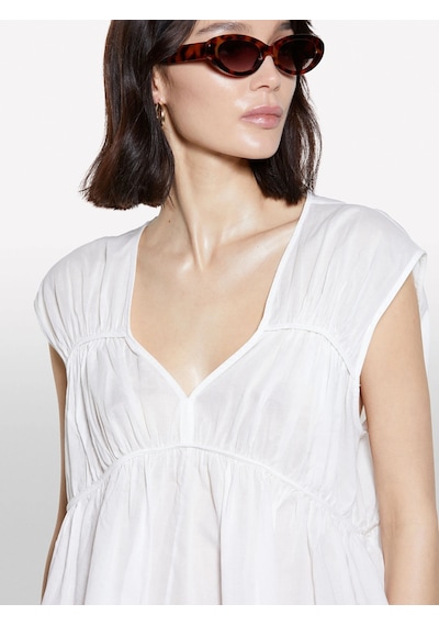 Sisley %100 Pamuk Büzgülü Kolsuz V Yaka Bluz Kadın Beyaz Bluz - 325p5ho1lq08x Krem