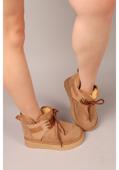 Puff İçi Suni Kürklü Süet Bot Camel-8311 Camel