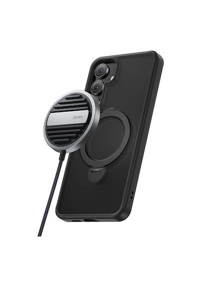 Galaxy S25 Kılıf M-safe Şarj Uyumlu Benks Standlı Mist Protective Kapak Siyah