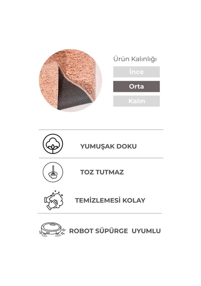 Mabel Yavruağzı Yumuşak Tuşeli Halı 6 Renk Seçeneği Kaymaz Taban Yıkanabilir Yavruğazı