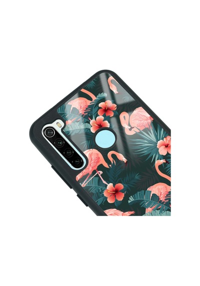 Xiaomi Redmi Note 8 Flamingo Leaf Tasarımlı Glossy Telefon Kılıfı Siyah