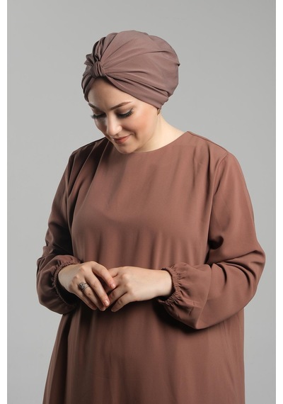 Hürrem Bone Vizon Pratik Hazır Geçmeli Tesettür Bone Sandy Pileli Salaş 2121 10 Vizon
