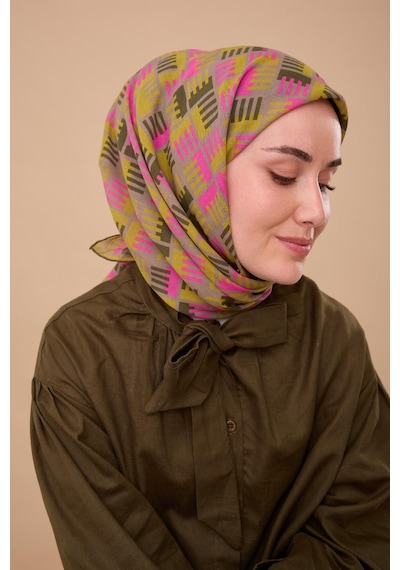 Silk Home Yaz Esintisi Eşarp 150001-06 Yeşil Kahve, Asit, Pembe, Kına Yeşili