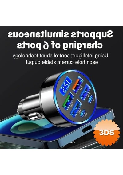 6 Portlu Hızlı Araç Şarj Cihazı 4 Usb + 2 Type-c Dijital Göstergeli Oto Şarjı