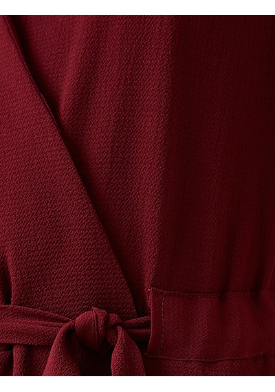 Koton Kısa Kollu V Yaka Kemerli Tulum Bordo Şarap 0yak48666pw Bordo - Şarap