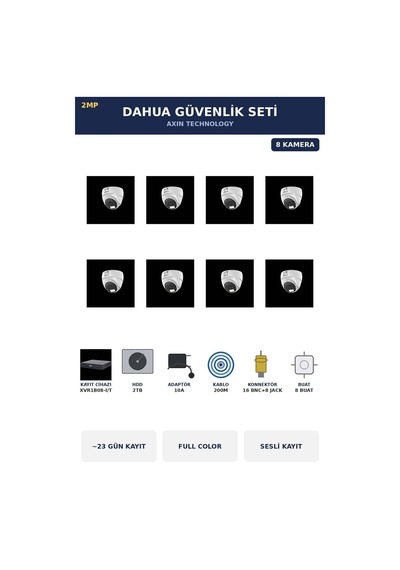 8 Kameralı 2mp Güvenlik Kamera Seti Gece Renkli Full Color Sesli Dome 2tb 23 Gün Kayıt 8 Kameralı 2mp Güvenlik Kamera Seti Gece Renkli Full Color Sesli Dome 2tb 23 Gün Kayıt