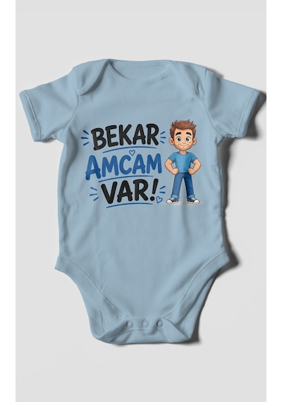 Morivokids Bekar Amcam Var Kısa Kollu Bebek Body %100 Pamuk Bebe Mavisi