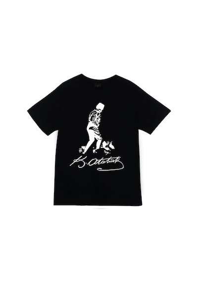 Stoned&Fame Erkek Siyah Gazi Mustafa Kemal Atatürk Baskılı T-shirt SIYAH Siyah